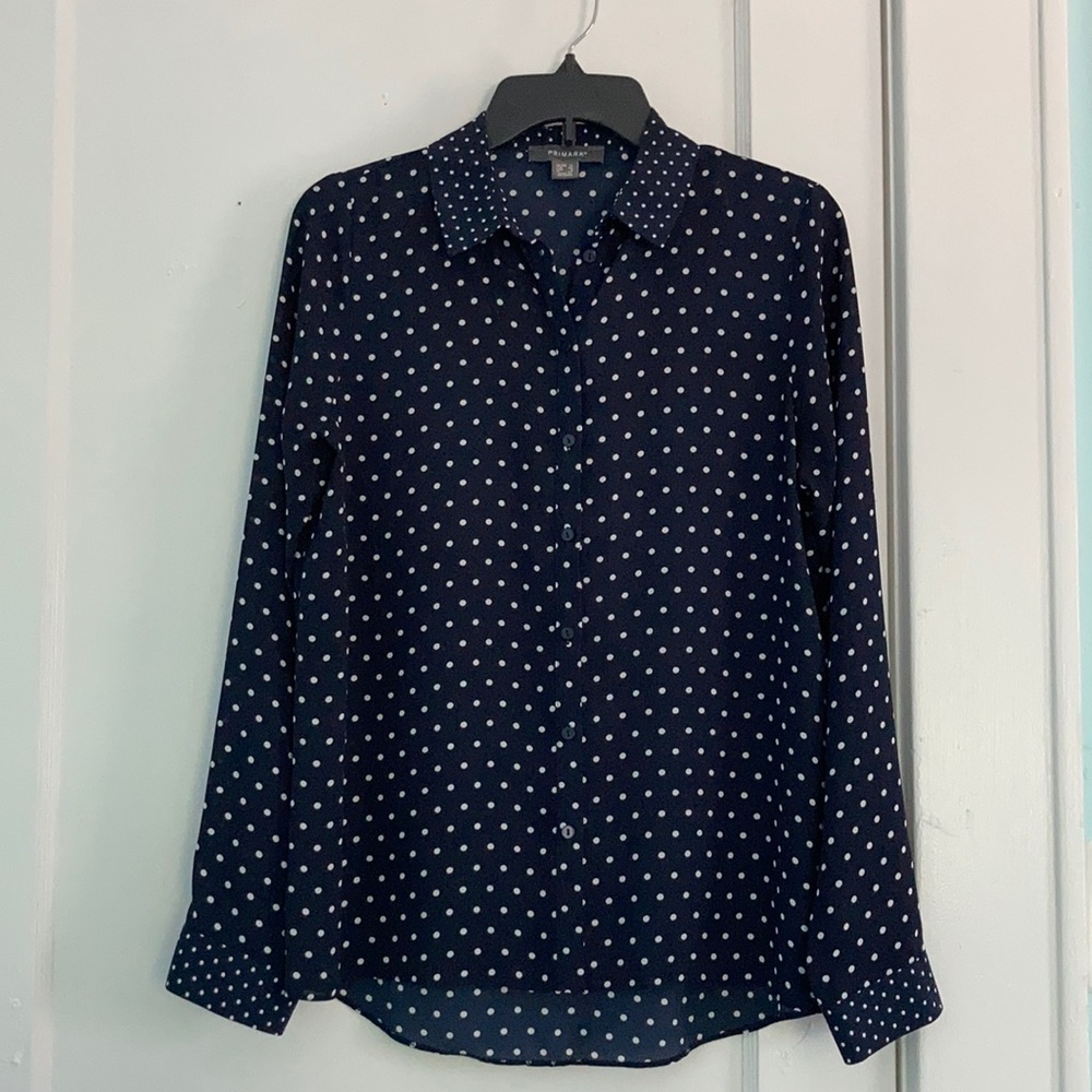 Primark Navy Polka Dot Blouse size M/L